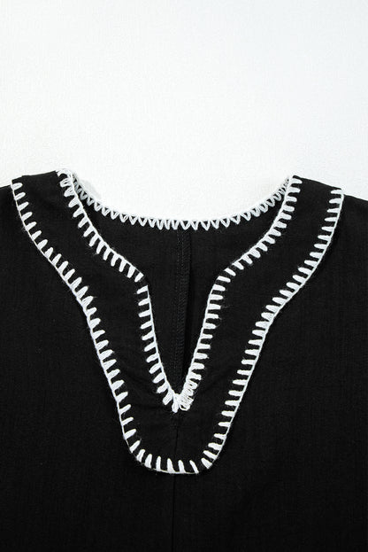 Contrast Stitched V Neck Tiered Mini Dress (2 colors)