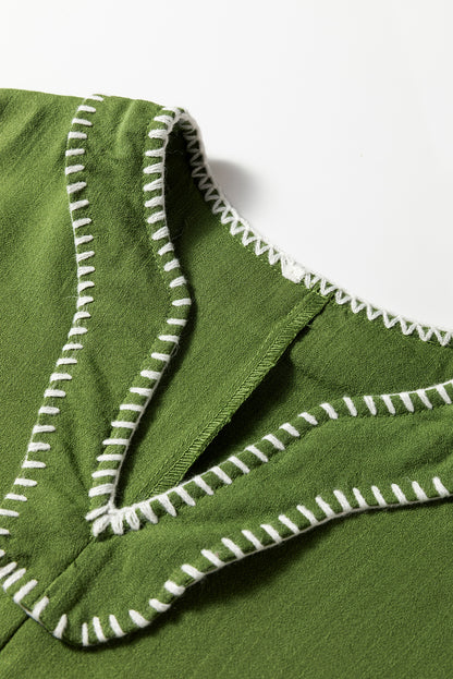 Contrast Stitched V Neck Tiered Mini Dress (2 colors)