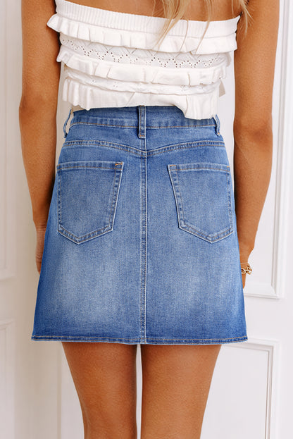 Wrap Crossed Waist Denim Mini Skirt