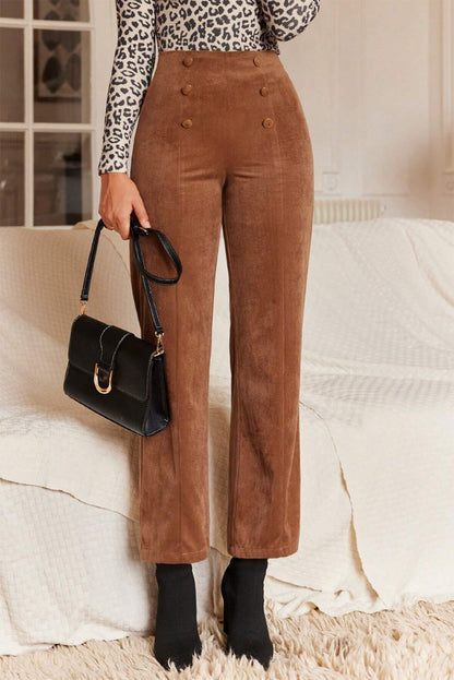 Chestnut Solid Color Straight Leg Pants