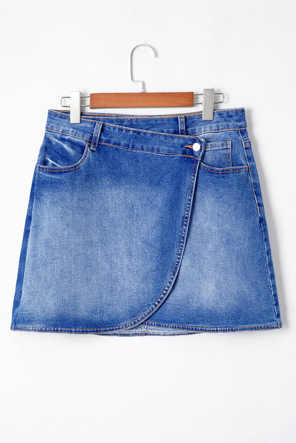 Wrap Crossed Waist Denim Mini Skirt