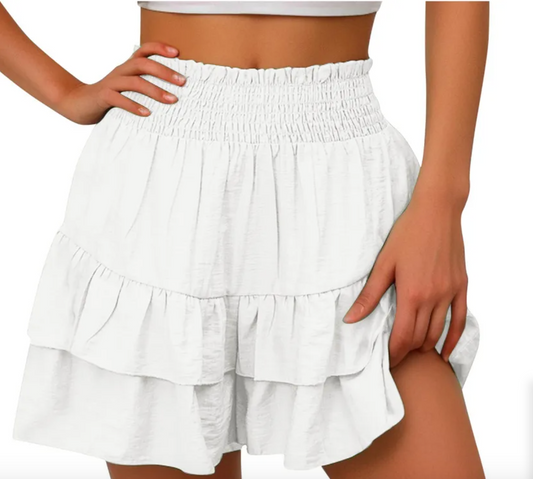 White ruffle wide leg short