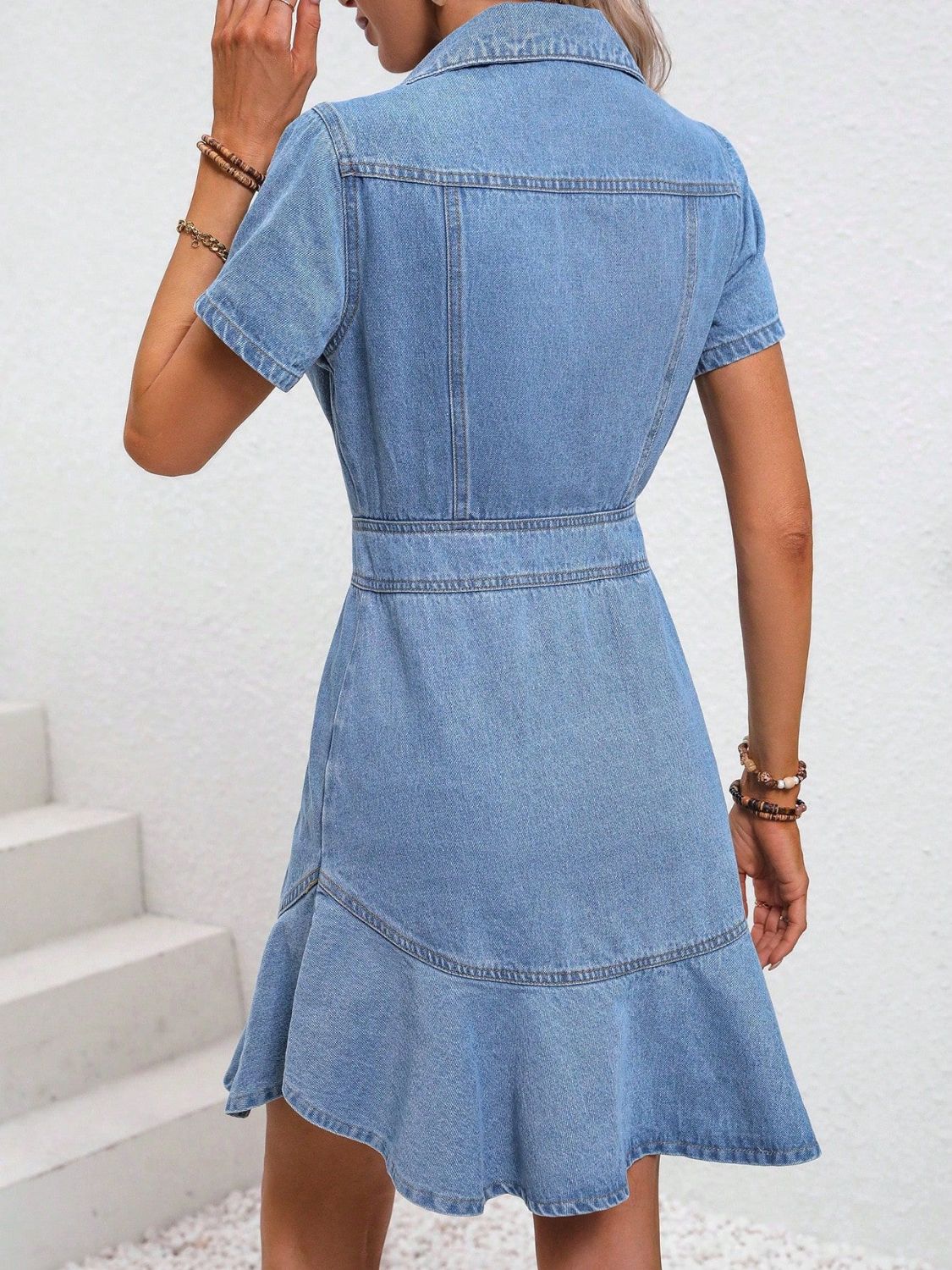 Short Sleeve Denim Button Down Dress