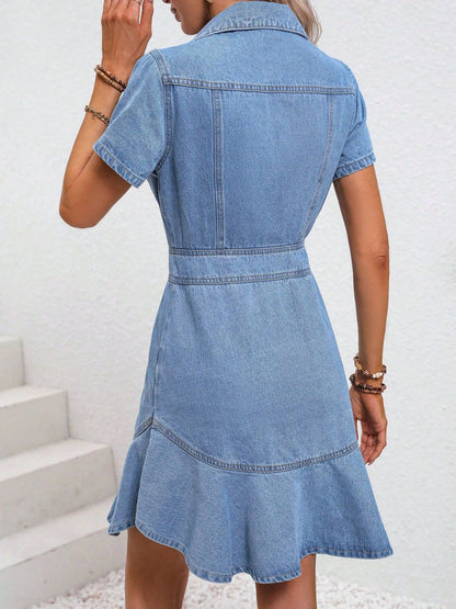 Short Sleeve Denim Button Down Dress