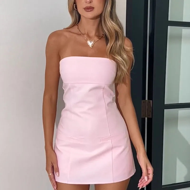 Strapless Pale Pink Sheath Mini Dress