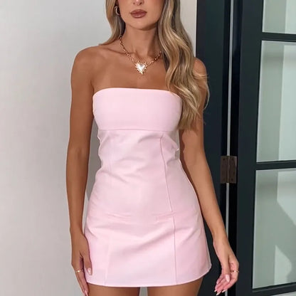 Strapless Pale Pink Sheath Mini Dress