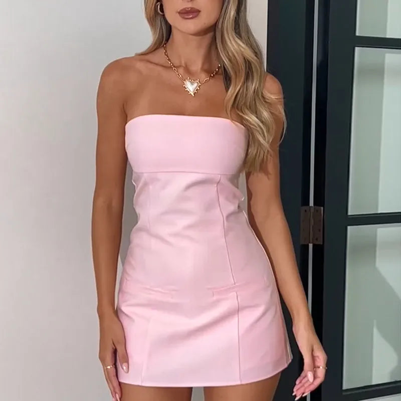 Strapless Pale Pink Sheath Mini Dress