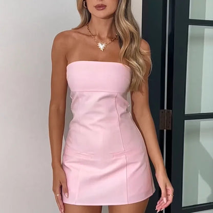 Strapless Pale Pink Sheath Mini Dress
