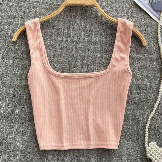 Mini ribbed U neck cropped tank top (4 colors)