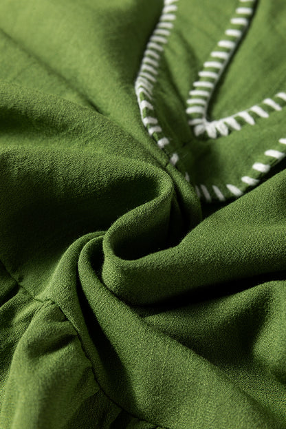 Contrast Stitched V Neck Tiered Mini Dress (2 colors)