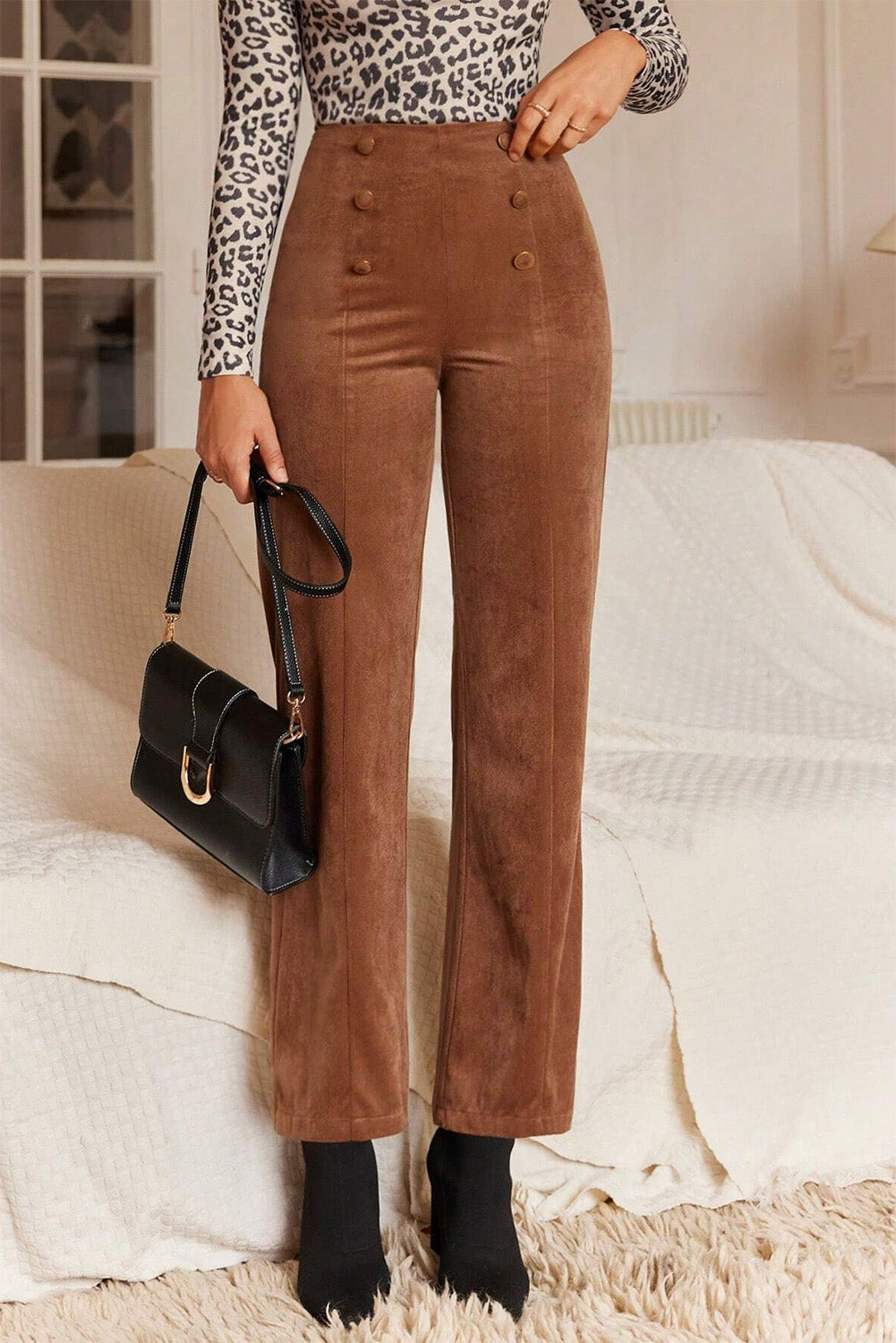 Chestnut Solid Color Straight Leg Pants