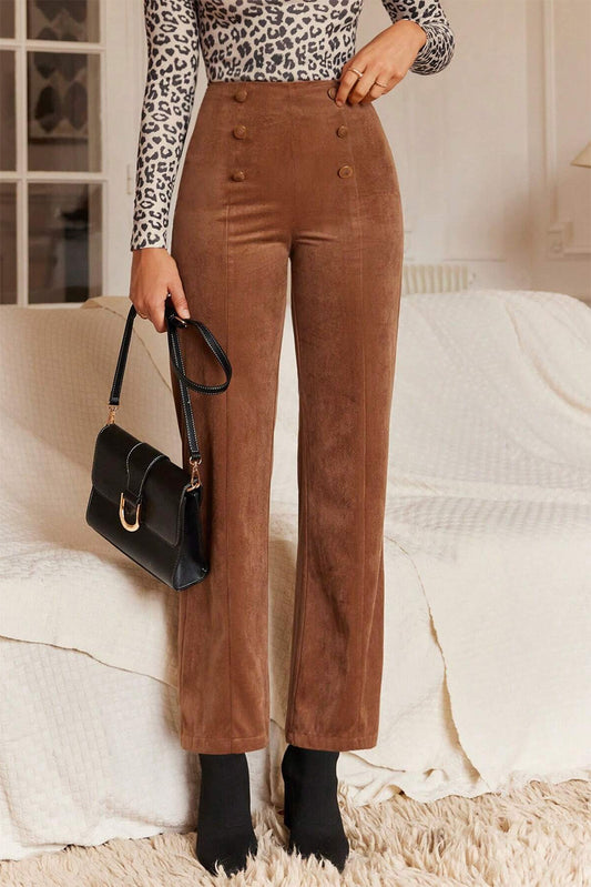 Chestnut Solid Color Straight Leg Pants